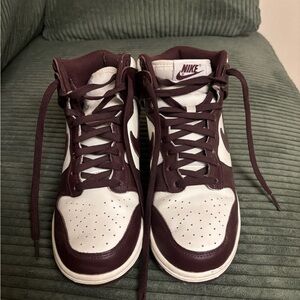 Nike Women's High-Top Sneakers in White and Burgundy